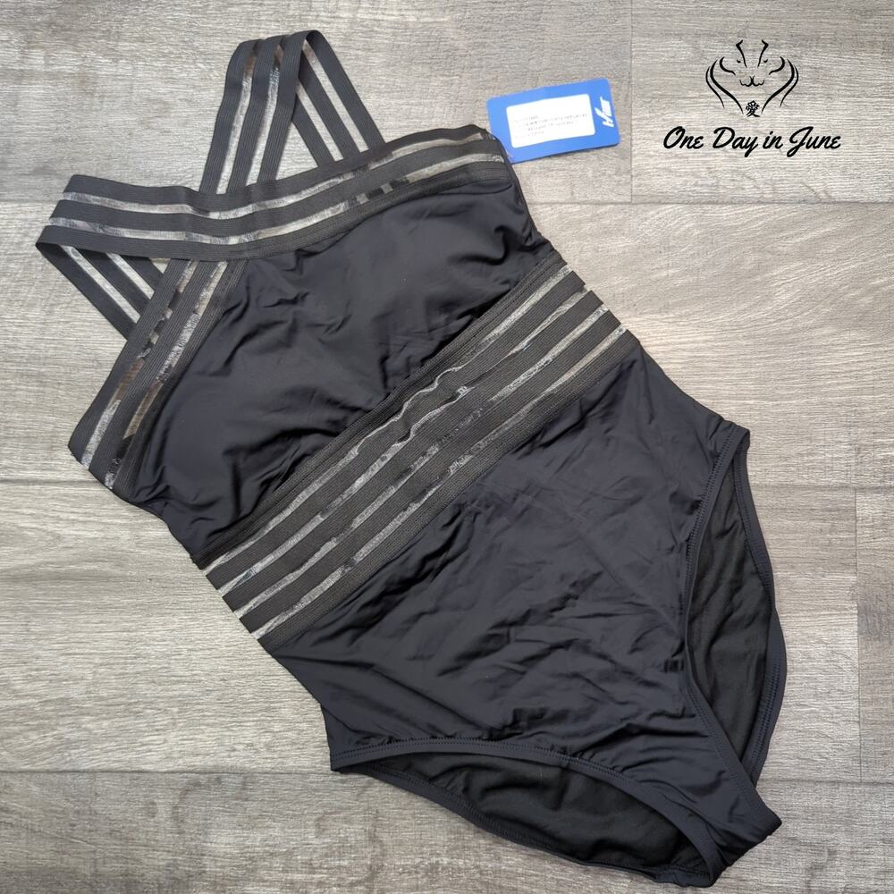 Hilor Strappy Mesh One Piece Swimsuit Black NWT Size M